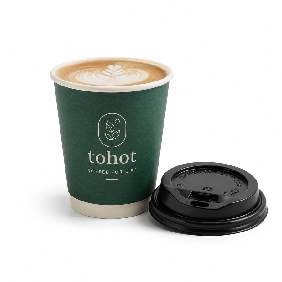 8 oz Custom Recyclable Double Wall Paper Cups with Lids