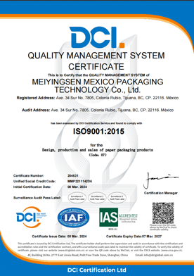MYS facility ISO 9001 certificate